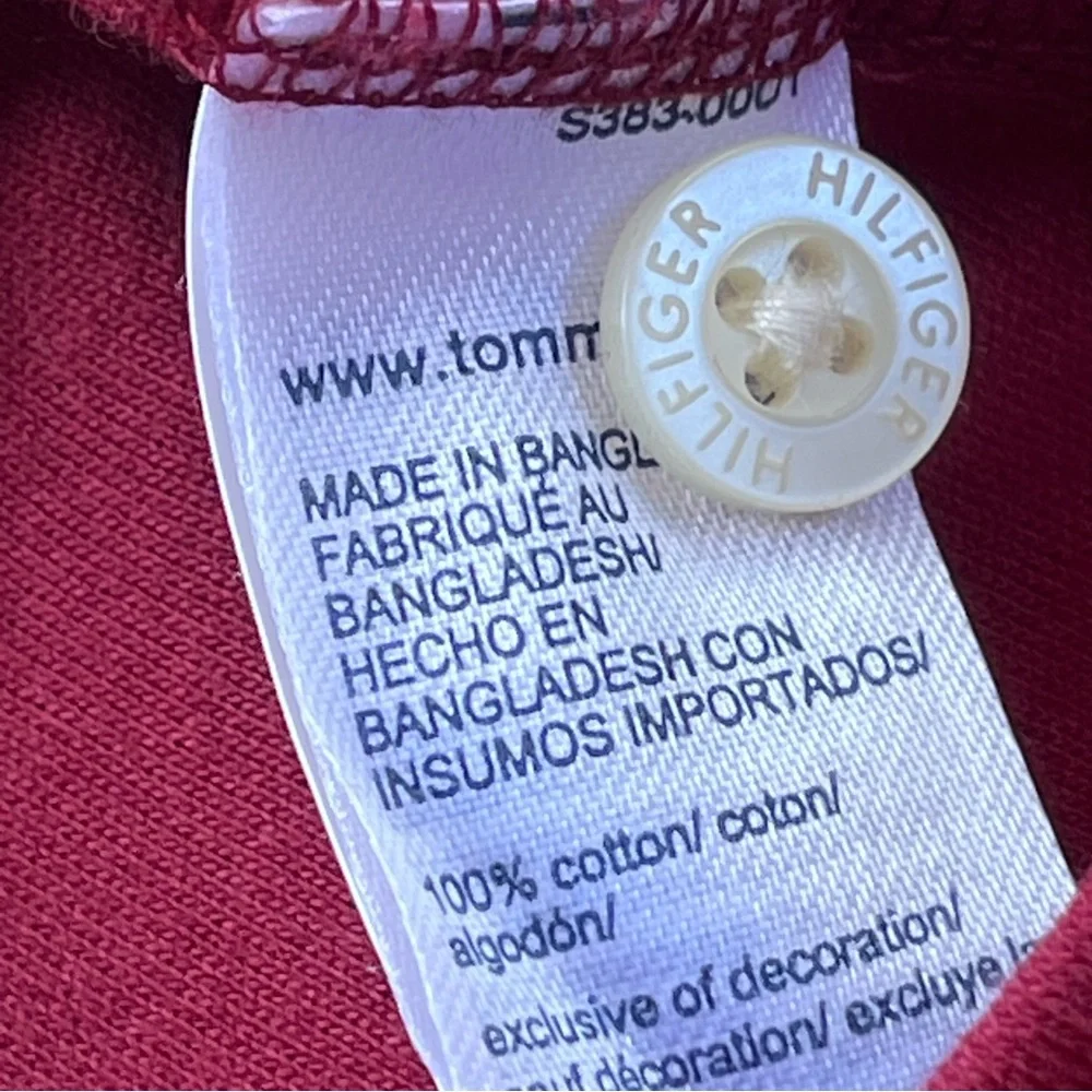 Tommy Hilfiger Men’s Crimson w Navy Trim Soft Cotton Knit 2 Button Polo Shirt XL